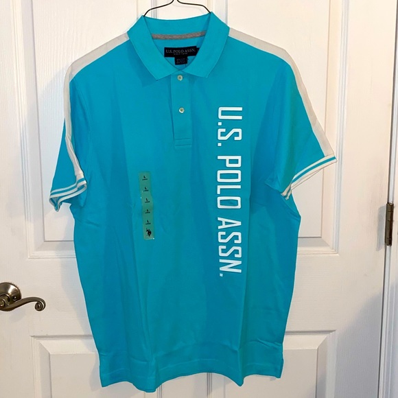 US Polo ASSN Pique Polo w/ Embossed Logo Painter’s Aqua Color Size Large - Picture 1 of 9